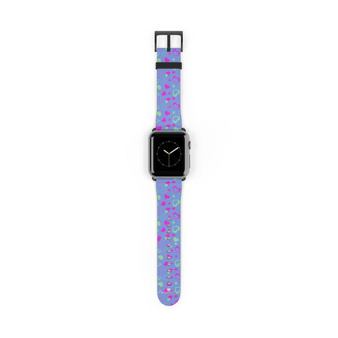 Light Violet Purple Pink Hearts 38mm/42mm Watch Band For Apple Watch- Made in USA-Watch Band-38 mm-Black Matte-Heidi Kimura Art LLC