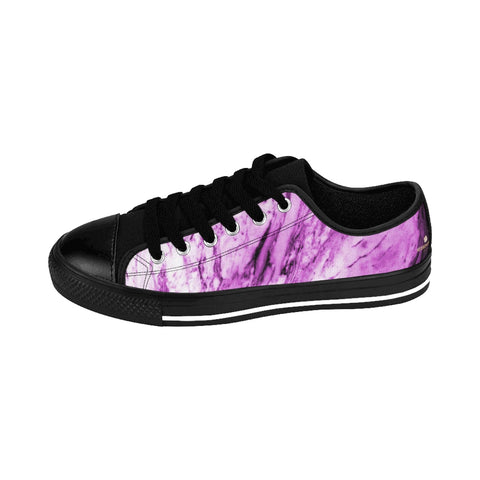 Pink Purple Marble Modern Print Men's Designer Low Top Sneakers Shoes(US Size: 6-14)-Men's Low Top Sneakers-Black-US 9-Heidi Kimura Art LLC