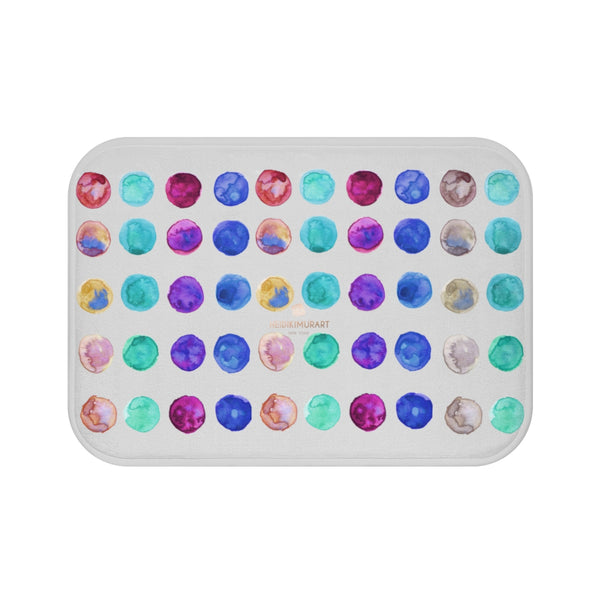 Light Gray Modern Colorful Polka Dots Print 34"x21", 24"x17" Bath Mat - Made in USA-Bath Mat-Small 24x17-Heidi Kimura Art LLC
