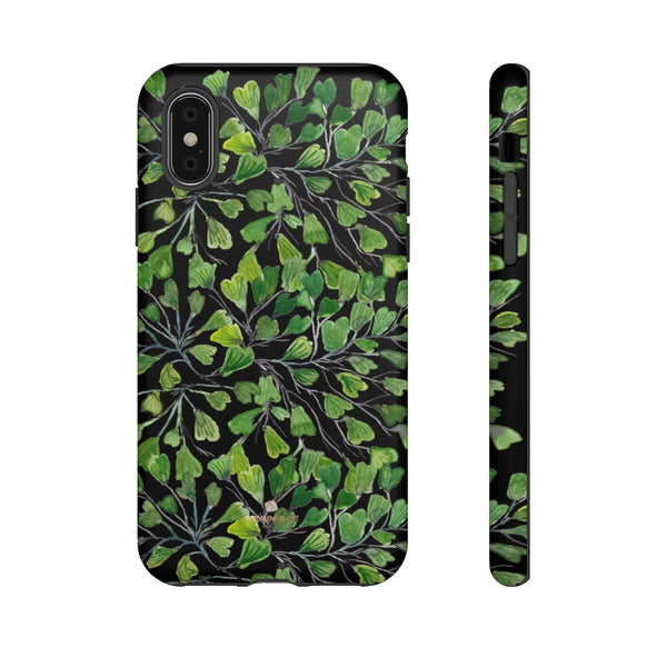 Green Maidenhair Fern Tough Cases, Black Leaf Print Phone Case-Made in USA-Phone Case-Printify-iPhone X-Matte-Heidi Kimura Art LLC