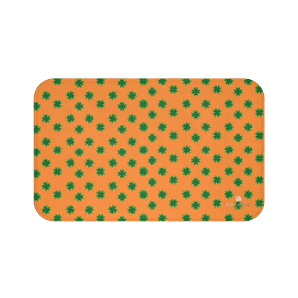 Orange Green Clover Print St. Patrick's Day Bathroom Microfiber Bath Mat- Printed in USA-Bath Mat-Large 34x21-Heidi Kimura Art LLC