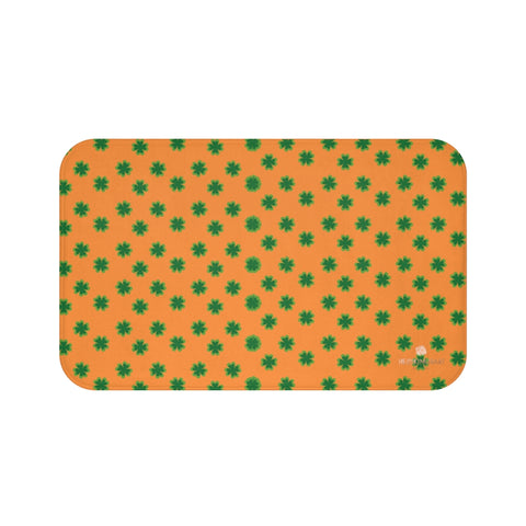 Orange Green Clover Print St. Patrick's Day Bathroom Microfiber Bath Mat- Printed in USA-Bath Mat-Large 34x21-Heidi Kimura Art LLC