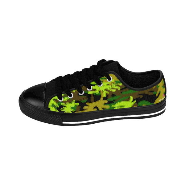 Black Camo Print Women's Sneakers, Black Green Army Military Camouflage Printed Designer Best Fashion Low Top Canvas Lightweight Premium Quality Women's Sneakers (US Size: 6-12)