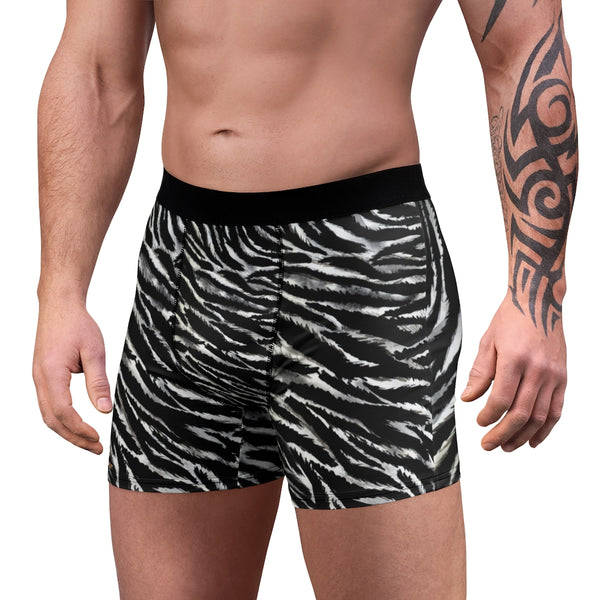 Zebra Stripes Men's Boxer Briefs, Black White Animal Print Best Underwear For Men Sexy Hot Men's Boxer Briefs Hipster Lightweight 2-sided Soft Fleece Lined Fit Underwear - (US Size: XS-3XL)