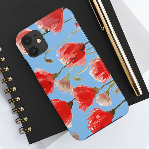 Blue Red Tulip Phone Case, Floral Print Flower Case Mate Tough Phone Cases-Made in USA - Heidikimurart Limited 