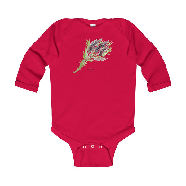 Purple French Lavender Floral Print Infant Long Sleeve Bodysuit - Made in UK-Kids clothes-Red-12M-Heidi Kimura Art LLC