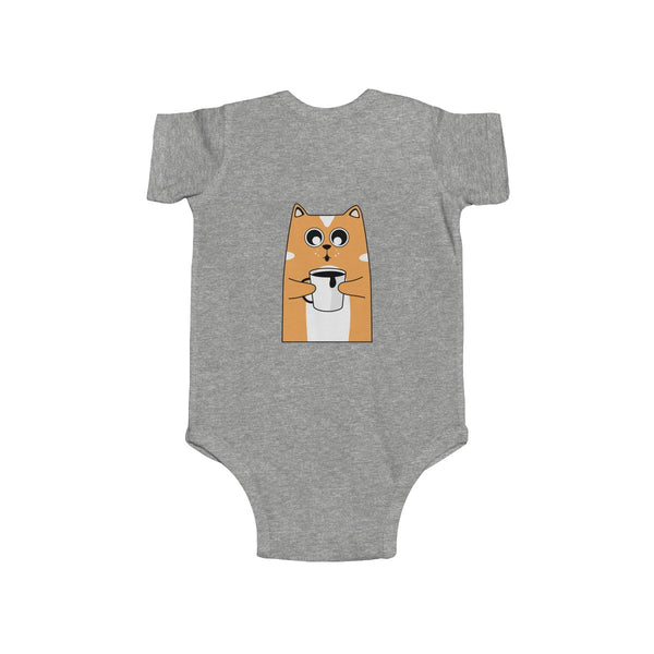 Orange Cat Loves Coffee Infant Fine Jersey Regular Fit Unisex Bodysuit - Made in UK-Infant Short Sleeve Bodysuit-Heidi Kimura Art LLC