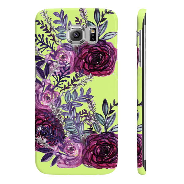 Yellow Slim iPhone/ Samsung Galaxy Floral Purple Rose iPhone or Samsung Case, Made in UK-Phone Case-Samsung Galaxy S6 Slim-Glossy-Heidi Kimura Art LLC