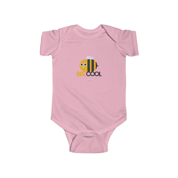 Bee Cotton Kids Bodysuit, Cool Infant Fine Jersey Regular Fit Unisex Clothes - Made in UK-Infant Short Sleeve Bodysuit-Pink-NB-Heidi Kimura Art LLC