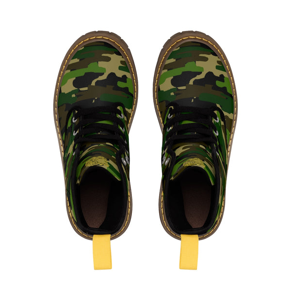 Green Army Military Camouflage Print Men's Lace-Up Winter Boots Cap Toe Shoes (US Size 7-10.5)-Men's Winter Boots-Heidi Kimura Art LLC