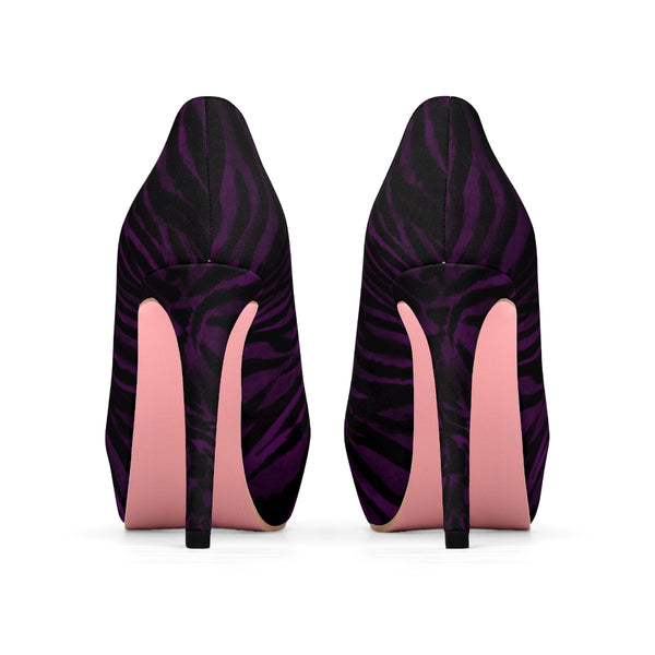 Purple Princess Tiger Stripe Animal Print Women's 4 inch Stilettos Platform Heels Shoes (US Size: 5-11)-4 inch Heels-Heidi Kimura Art LLC