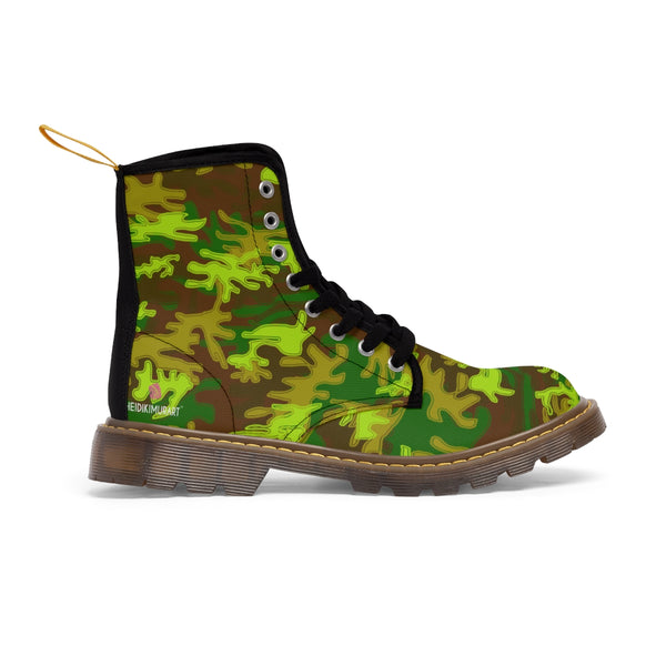 Brown Green Camo Women's Boots, Army Military Print Best Winter Laced Up Canvas Boots For Women (US Size 6.5-11)
