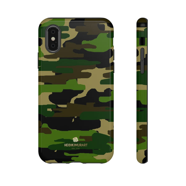 Green Brown Camouflage Phone Case, Army Military Print Tough Designer Phone Case -Made in USA-Phone Case-Printify-iPhone XS-Glossy-Heidi Kimura Art LLC