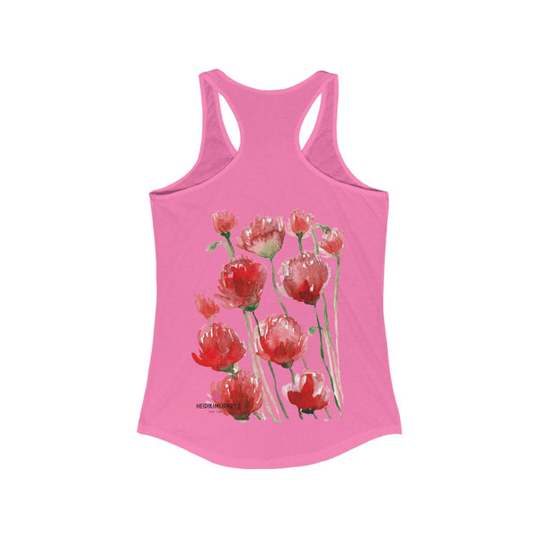 Red Poppy Floral Tank, Women's Ideal Racerback Tank- Made in USA - Heidikimurart Limited 