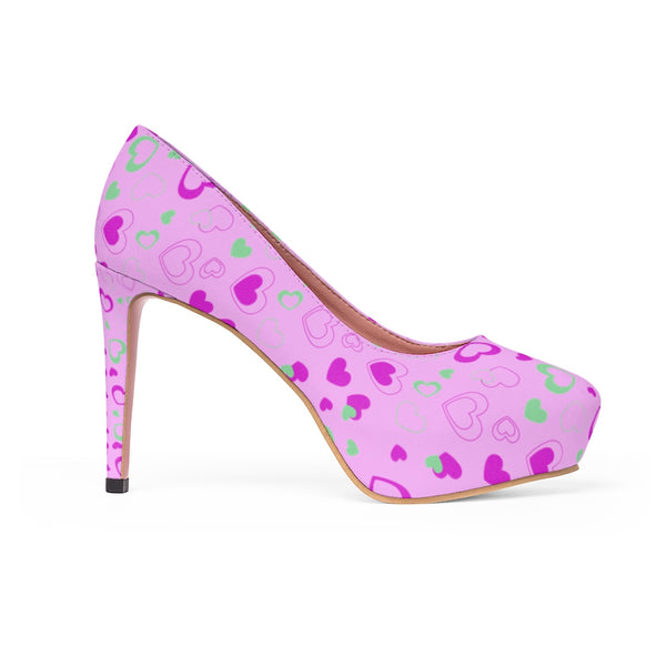 Pink Cute Heart Shaped Valentine's Day Print Women's 4 inch Platform Heels Shoes-4 inch Heels-Heidi Kimura Art LLC