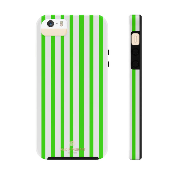 Green White Striped iPhone Case, Modern Case Mate Tough Samsung Galaxy Phone Cases-Phone Case-Printify-iPhone 5/5s/5se Tough-Heidi Kimura Art LLC