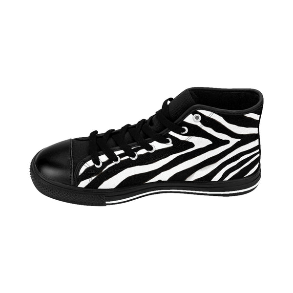 Chic Zebra Print Women's Sneakers, White and Black Zebra Striped Animal Print 5" Calf Height Women's High-Top Sneakers Luxury Best Running Canvas Shoes (US Size: 6-12) Zebra High Tops, White Zebra High Tops, Zebra Print High Tops Sneakers