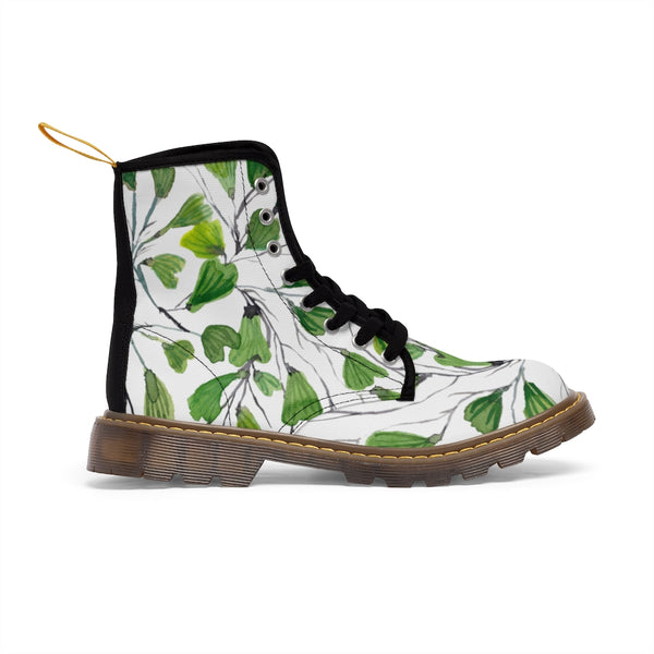 Green Maidenhair Women's Canvas Boots, Tropical Fern Print Winter Boots For Ladies-Shoes-Printify-Heidi Kimura Art LLC