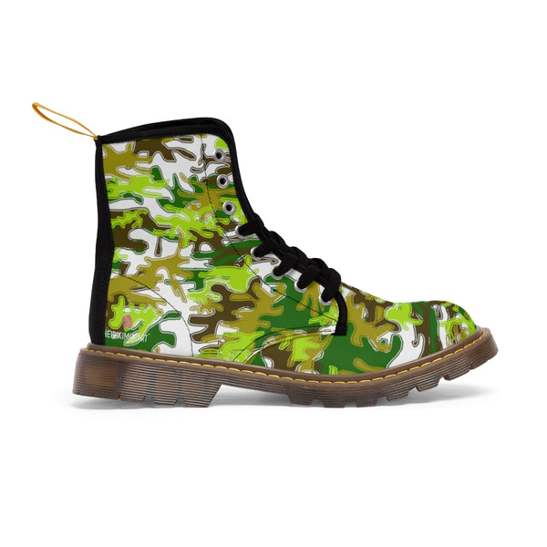 Green Camo Print Women's Boots, Army Military Print Best Winter Laced Up Canvas Boots For Women (US Size 6.5-11)