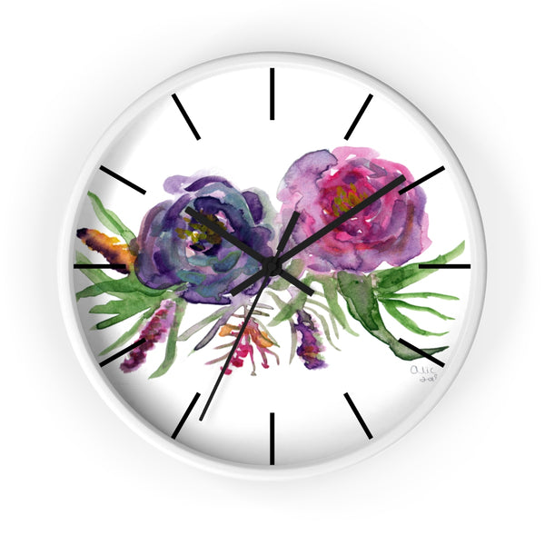 Purple Garden Fairy Rose Floral Rose 10 inch Diameter Wall Clock - Made in USA-Wall Clock-White-Black-Heidi Kimura Art LLC Purple Floral Wall Clock, Purple Garden Fairy Rose Floral Rose 10 inch Diameter Wall Clock - Made in USA