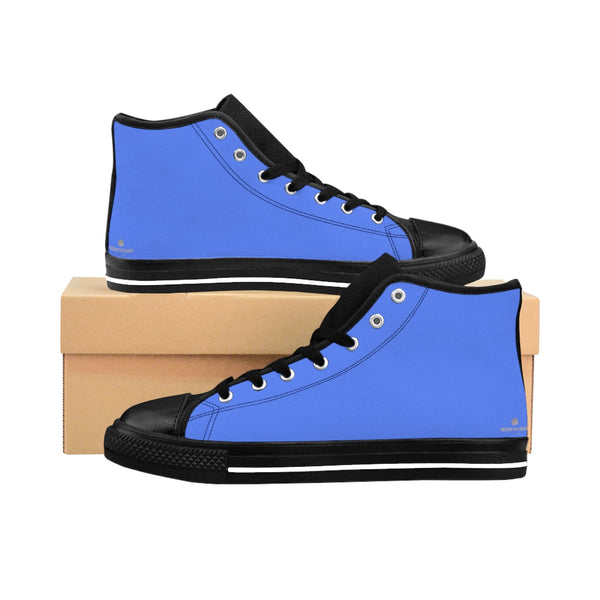 Indigo Blue Solid Color Print Premium Men's High-top Premium Fashion Sneakers-Men's High Top Sneakers-Heidi Kimura Art LLC