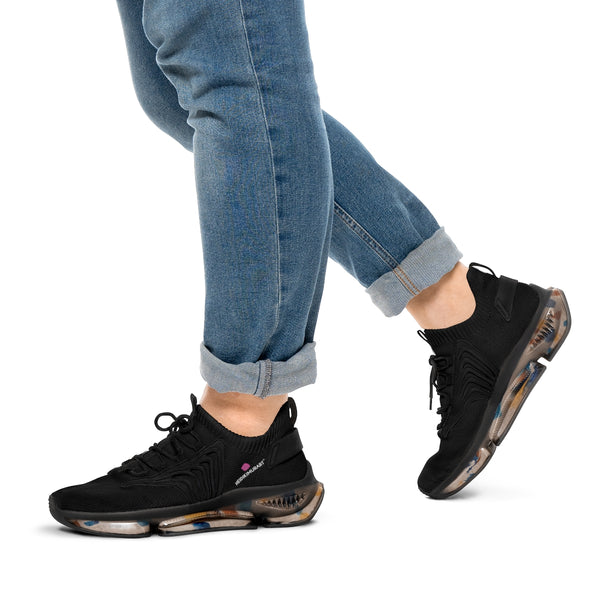 Black Solid Color Men's Shoes, Solid Black Grey Color Best Comfy Men's Mesh-Knit Designer Premium Laced Up Breathable Comfy Sports Sneakers Shoes (US Size: 5-12)