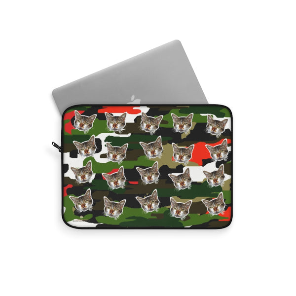 Camo Peanut Meow Cat Calico Print 12",13",15" Computer Bag Laptop Sleeve- Made in USA-Laptop Sleeve-Heidi Kimura Art LLC