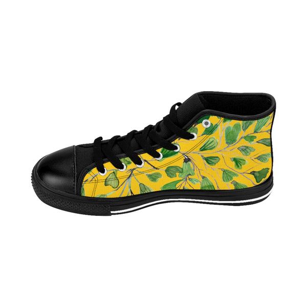 Yellow Maidenhair Men's Tennis Shoes, Tropical Print Designer Best High-top Sneakers For Men-Shoes-Printify-Heidi Kimura Art LLC