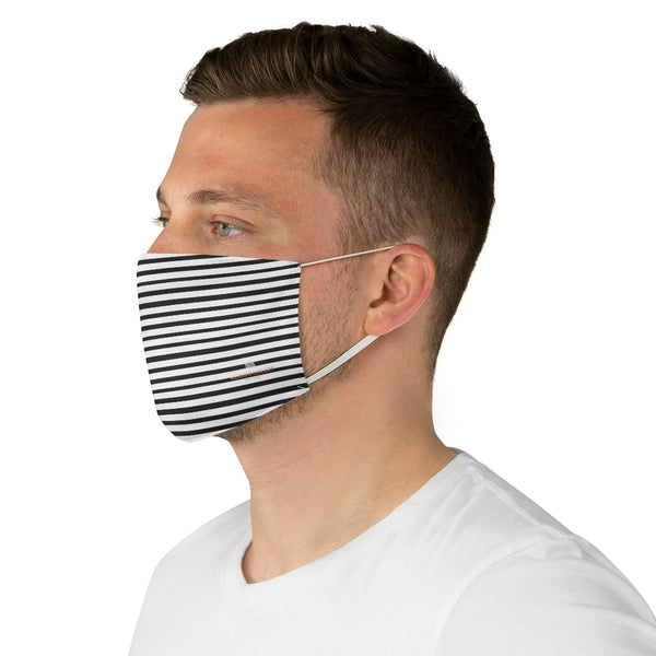 Black Horizontally Striped Face Mask, Fashion Face Mask For Men/ Women, Designer Premium Quality Modern Polyester Fashion 7.25" x 4.63" Fabric Non-Medical Reusable Washable Chic One-Size Face Mask For Adults With Elastic Loops-Made in USA