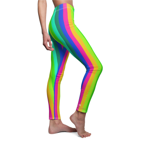 Rainbow Striped Women's Casual Leggings, Gay Pride Best Vertical Stripes Tights-All Over Prints-Printify-Heidi Kimura Art LLC