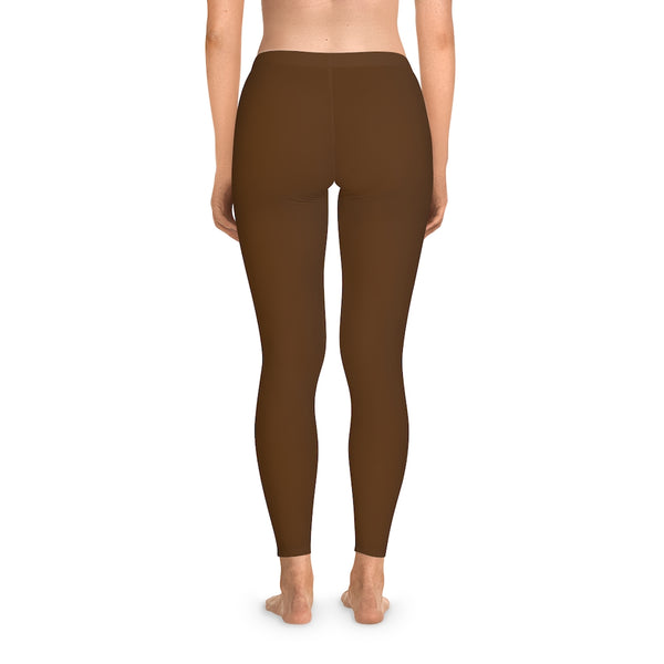 Dark Brown Solid Color Tights, Brown Solid Color Designer Comfy Women's Stretchy Leggings- Made in USA