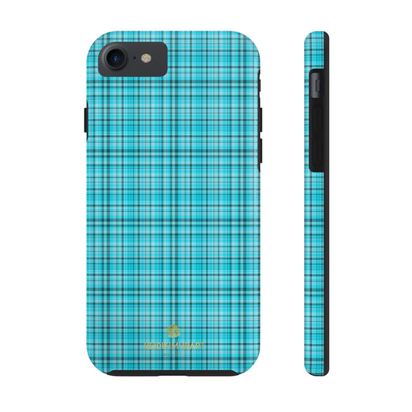 Blue Plaid Print Phone Case, Tartan Print Case Mate Tough Phone Cases-Made in USA - Heidikimurart Limited 