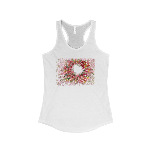 Red Floral Print Women's Racerback Tank Top, Fashionable Tanks- Made in the USA (US Size: XS-2XL)-Tank Top-Solid White-XS-Heidi Kimura Art LLC