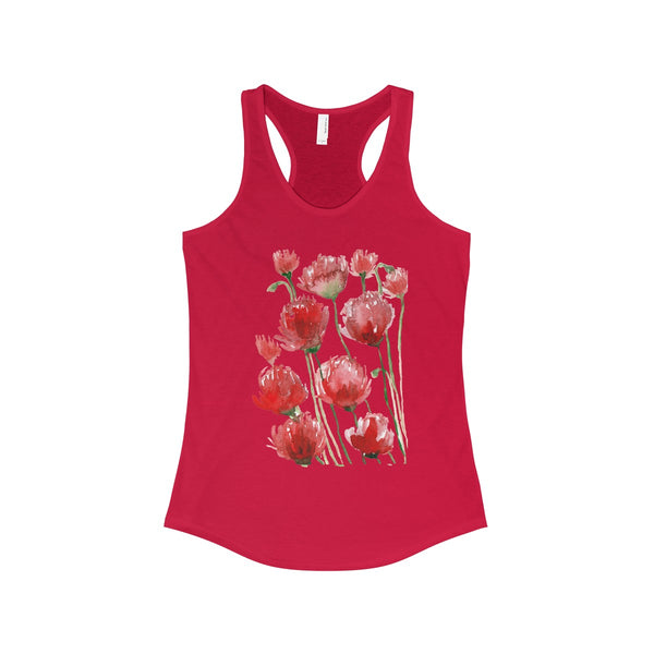 Tadayoshi Red Poppy Flower Floral Print Women's Ideal Racerback Tank - Made in the USA-Tank Top-Solid Red-XS-Heidi Kimura Art LLC