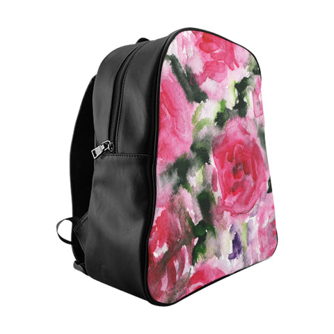 Round Red Pink Abstract Watercolor Rose Floral Print Designer School Backpack Bag-Backpack-Large-Heidi Kimura Art LLC