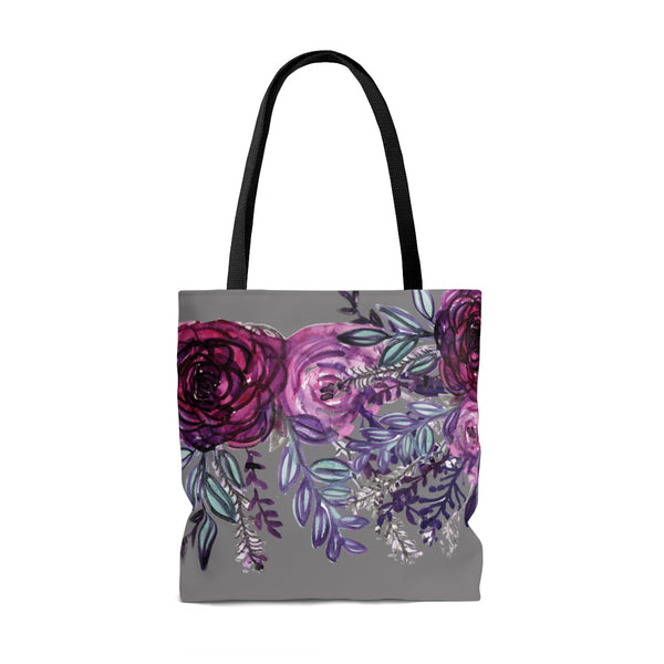 Gray Rose Floral Tote Bag, Flower Print Women's Premium Market Tote Bag - Made in USA-Tote Bag-Heidi Kimura Art LLC