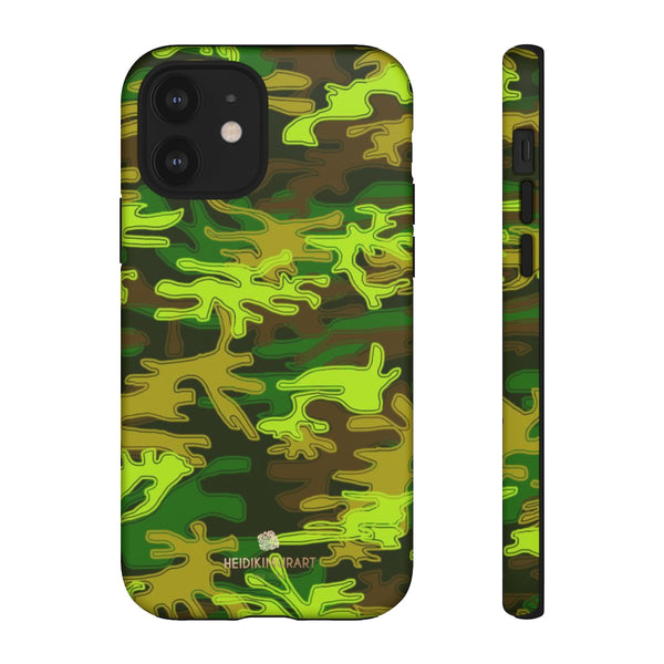 Green Camouflage Phone Case, Army Military Print Tough Designer Phone Case -Made in USA-Phone Case-Printify-iPhone 12-Matte-Heidi Kimura Art LLC