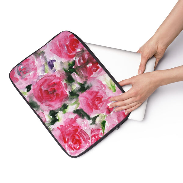 Reddish Pink Rose Floral Print 12', 13", 14" Laptop Sleeve - Designed + Made in the USA-Laptop Sleeve-Heidi Kimura Art LLC