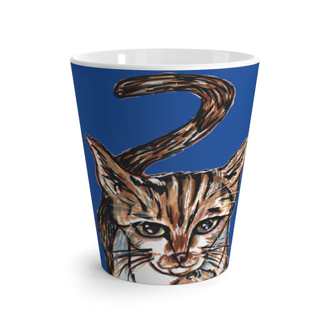 Blue Cute Cat 12 oz Latte Mug, Peanut Meow Cat Best White And Blue Ceramic Coffee Cup, Ceramic Latte Mug, Microwave-Safe, Dishwasher-Safe Tea Coffee Cup -Printed in USA, Cat Coffee Mug, Best Cat Mugs, Great Gifts For Cat Lovers