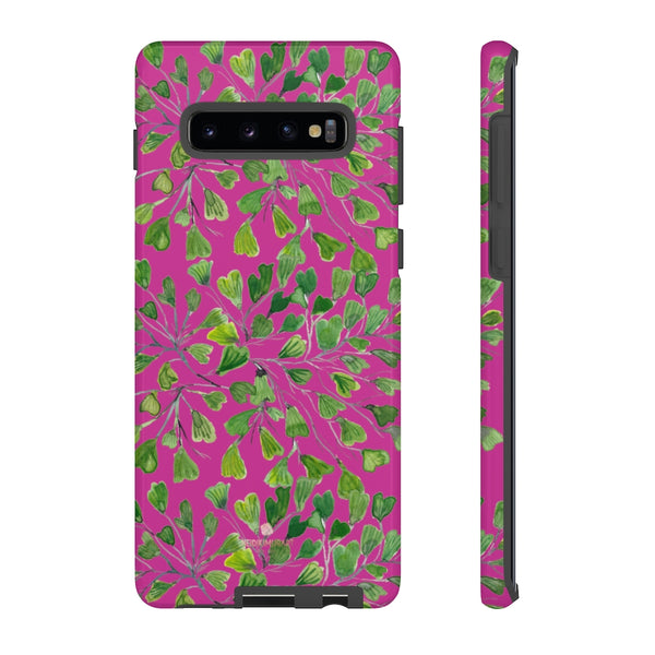 Pink Maidenhair Fern Tough Cases, Hot Pink Green Leaf Print Phone Case-Made in USA-Phone Case-Printify-Samsung Galaxy S10 Plus-Glossy-Heidi Kimura Art LLC