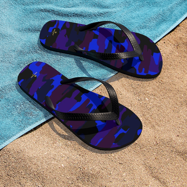 Purple Blue Camouflage Camo Military Print Unisex Flip-Flops Pool Sandals-Made in USA-Flip-Flops-Heidi Kimura Art LLC