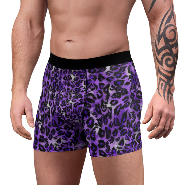 Purple Leopard Men's Boxer Briefs, Animal Print Elastic Sexy Fetish Underwear For Men-All Over Prints-Printify-Heidi Kimura Art LLC