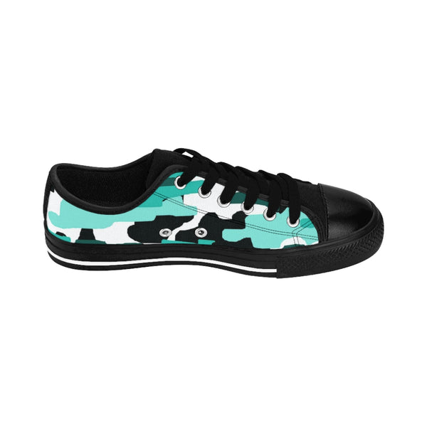 Blue Camo Print Women's Sneakers, Blue and White Army Military Camouflage Printed Designer Best Fashion Low Top Canvas Lightweight Premium Quality Women's Sneakers (US Size: 6-12)