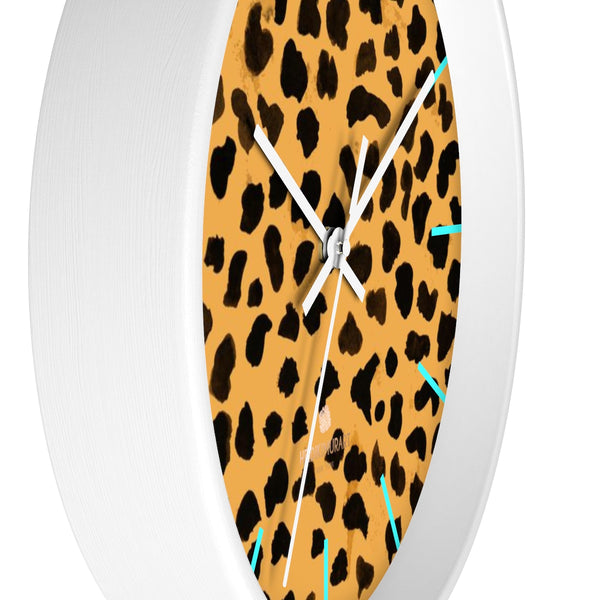 Brown Cheetah Print Wall Clock, Animal Print Best 10 in. Dia. Indoor Clock- Made in USA-Wall Clock-Heidi Kimura Art LLC