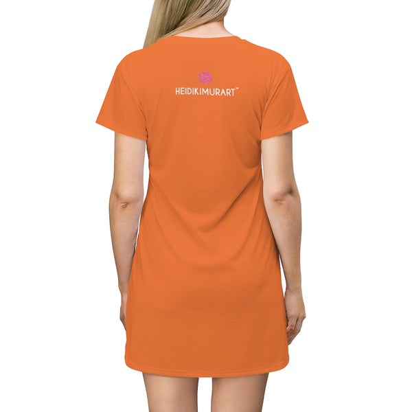 Bright Orange T-Shirt Dress, Solid Color Oversized Best Modern Minimalist Print Crewneck Women's Long T-Shirt Dress For Women - Made in USA (US Size: XS-2XL)