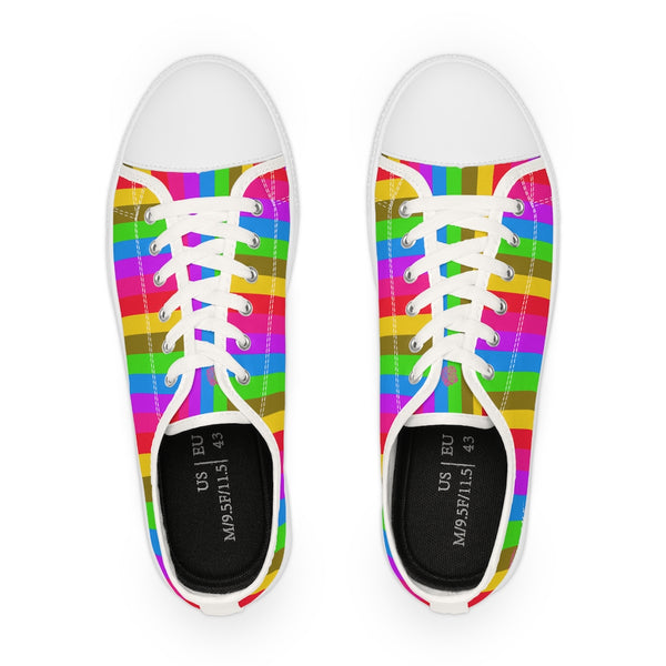 Rainbow Striped Men's Tennis Shoes, Gay Pride Vertical Striped Modern Best Breathable Designer Men's Low Top Canvas Fashion Sneakers With Durable Rubber Outsoles and Shock-Absorbing Layer and Memory Foam Insoles (US Size: 5-14)