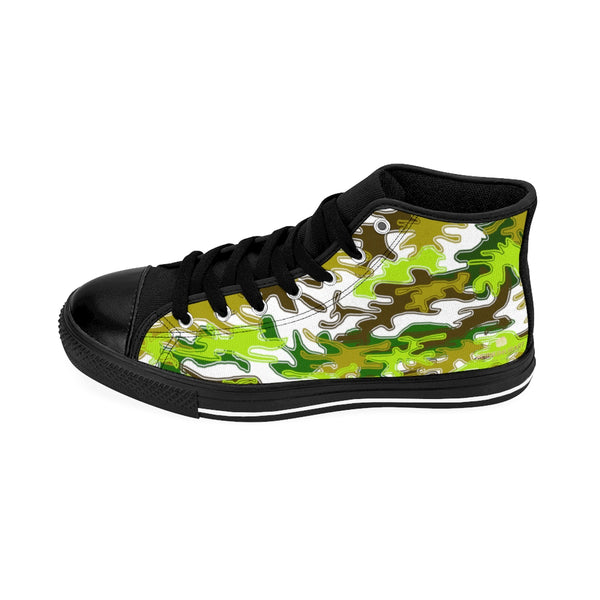 White Green Camouflage Army Military Print Men's High-top Sneakers Tennis Shoes-Men's High Top Sneakers-Heidi Kimura Art LLC
