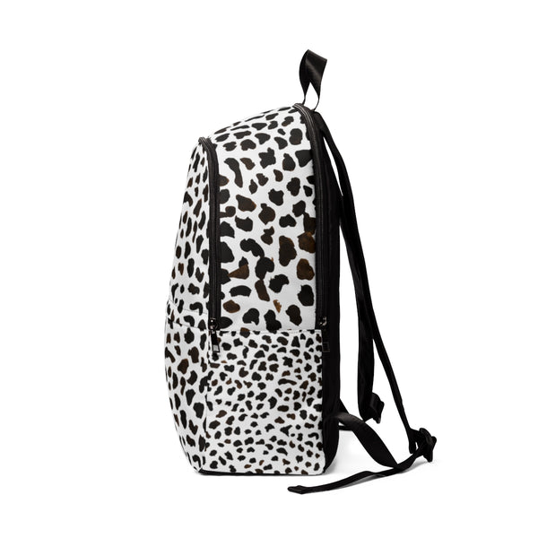White Moo Cow Animal Print Designer Unisex Fabric Backpack School Bag-Backpack-One Size-Heidi Kimura Art LLC White Cow Print Backpack, White Moo Cow Animal Print Designer Unisex Fabric Lightweight Water-Resistant Backpack School Bag With Laptop Slot, Cow Print Backpack, Cow Backpack With Adjustable Straps