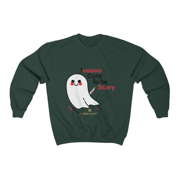 Cute Friendly White Ghost Halloween Party Shirt Unisex Crewneck Sweatshirt-Made in USA-Sweatshirt-Forest Green-S-Heidi Kimura Art LLC