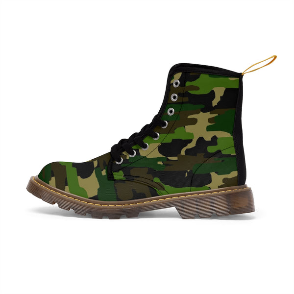 Green Camo Print Women's Boots, Army Military Camouflage Printed Ladies' Premium Winter Boots